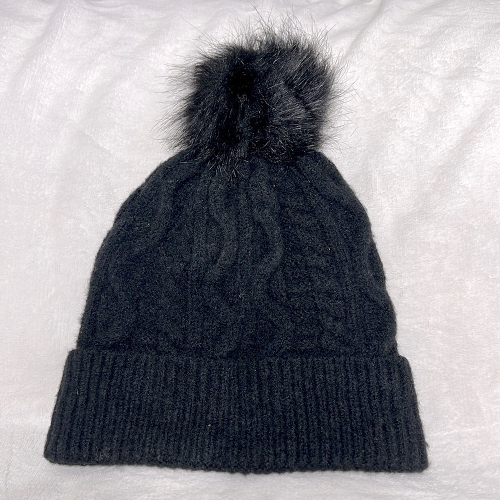 Save The Ocean Black Knit Cuffed Beanie with Pom Pom